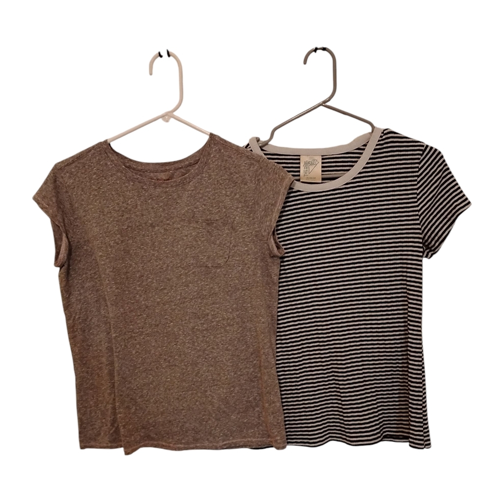 2pc T-shirts Gray Black White Striped Tees Cat & Jack Thereabouts Girls Size XL